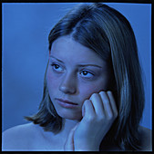 Teenage girl depressed (blue light)