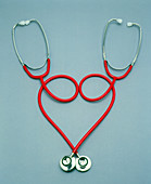 Two stethoscopes in the shape of a heart