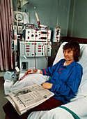 Female patient undergoing renal dialysis