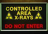View of an X-ray warning sign in a hospital