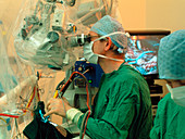 Neurosurgeon during brain surgery