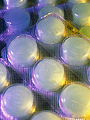 View of Strepsils throat lozenges in a bubble pack