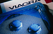 Blue Viagra pills in bubble packaging
