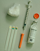 Equipment used by a diabetic for taking insulin