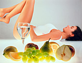 Health and beauty: woman with fresh fruit