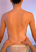 Osteopath examining the back of a patient