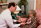 GP explaining medication to elderly patient