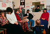 Patients in waiting room at G.P's surgery