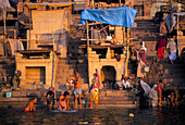 People bathing in the River Ganges,India at dawn