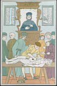 Artwork of a 15th century dissection lesson