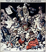 Caricature of the H1N1 1918 flu pandemic