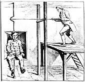 Mental patient being treated in a gyrating chair
