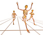 Athletes finishing a race,X-ray artwork