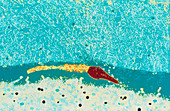 False-colour TEM of a human sperm penetrating ovum