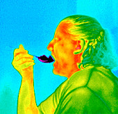 Thermogram of a woman eating ice cream
