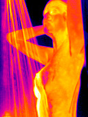 Woman showering,thermogram