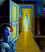 Artwork of a ghost appearing behind a person
