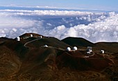 Aerial view of the observatories at Mauna Kea