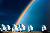 Rainbow over the dishes of the VLA radio telescope