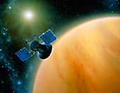 Artwork showing Magellan spacecraft orbiting Venus