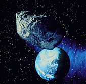 Illustration of an asteroid passing close to Earth