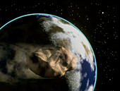Artwork of asteroid on collision course with Earth