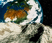 Artwork of an asteroid approaching Earth
