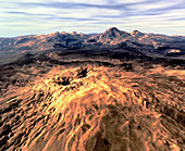 Coloured 3D perspective view of Sapas Mons,Venus