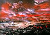 Artwork of lava flows on the surface of Venus