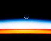 Moonrise before sunrise from orbit,STS-52