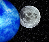 Computer artwork of full Moon and Earth's limb
