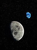 Composite image showing the Moon with Earth behind