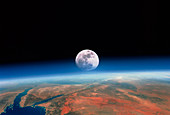 Moon rising over Earth