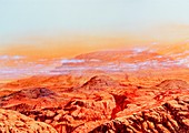 Artwork of Olympus Mons and 3 volcanoes on Mars