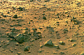 View of rock strewn surface of mars