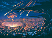 Artwork of first comet impacts on Jupiter,1994