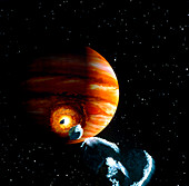 Artwork of first comet impacts on Jupiter,1994