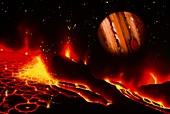 Artwork of Io landscape with Jupiter in the sky