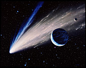 Artwork of a comet passing the Earth