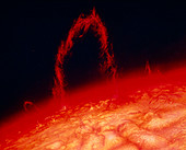 Artwork of solar prominence on surface of sun