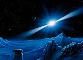 Artwork of pulsar over a planet
