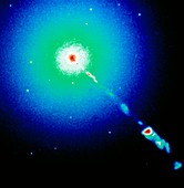 Computer-coloured view of jet in M87 galaxy