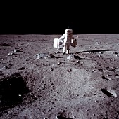 Aldrin prepares to deploy EASEP components on moon