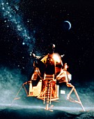 Artwork of Apollo 11 lunar module on the moon