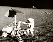 Astronaut Conrad with Surveyor 3 on Moon