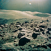 Lunar Rover at rim of Camelot Crater,Apollo 17