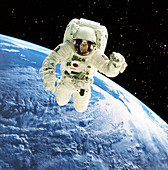 Composite image of a spacewalk over Earth