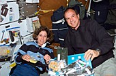 Space Shuttle astronauts eating