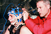 Astronaut wearing a sleep cap