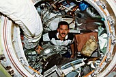 Astronaut inside the space station Mir